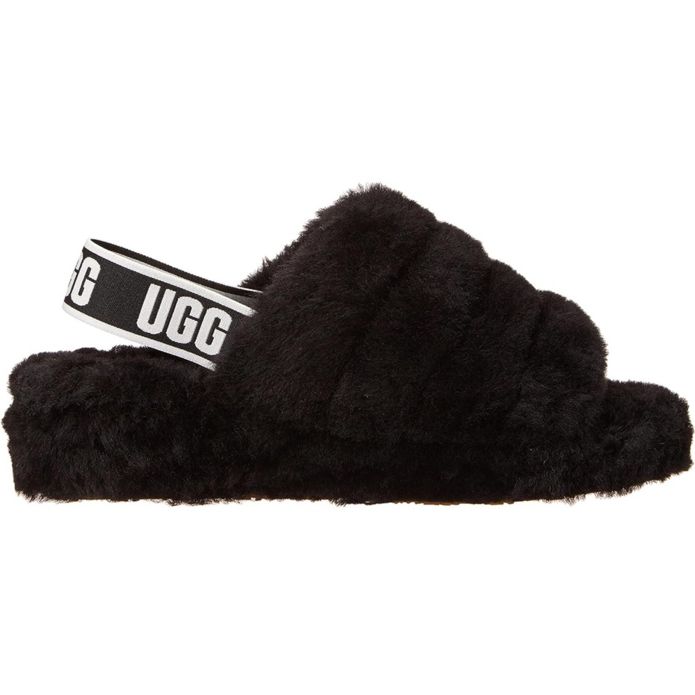 UGG Fluff Yeah Slide Sheepskin Slipper Sandals Black Size 8